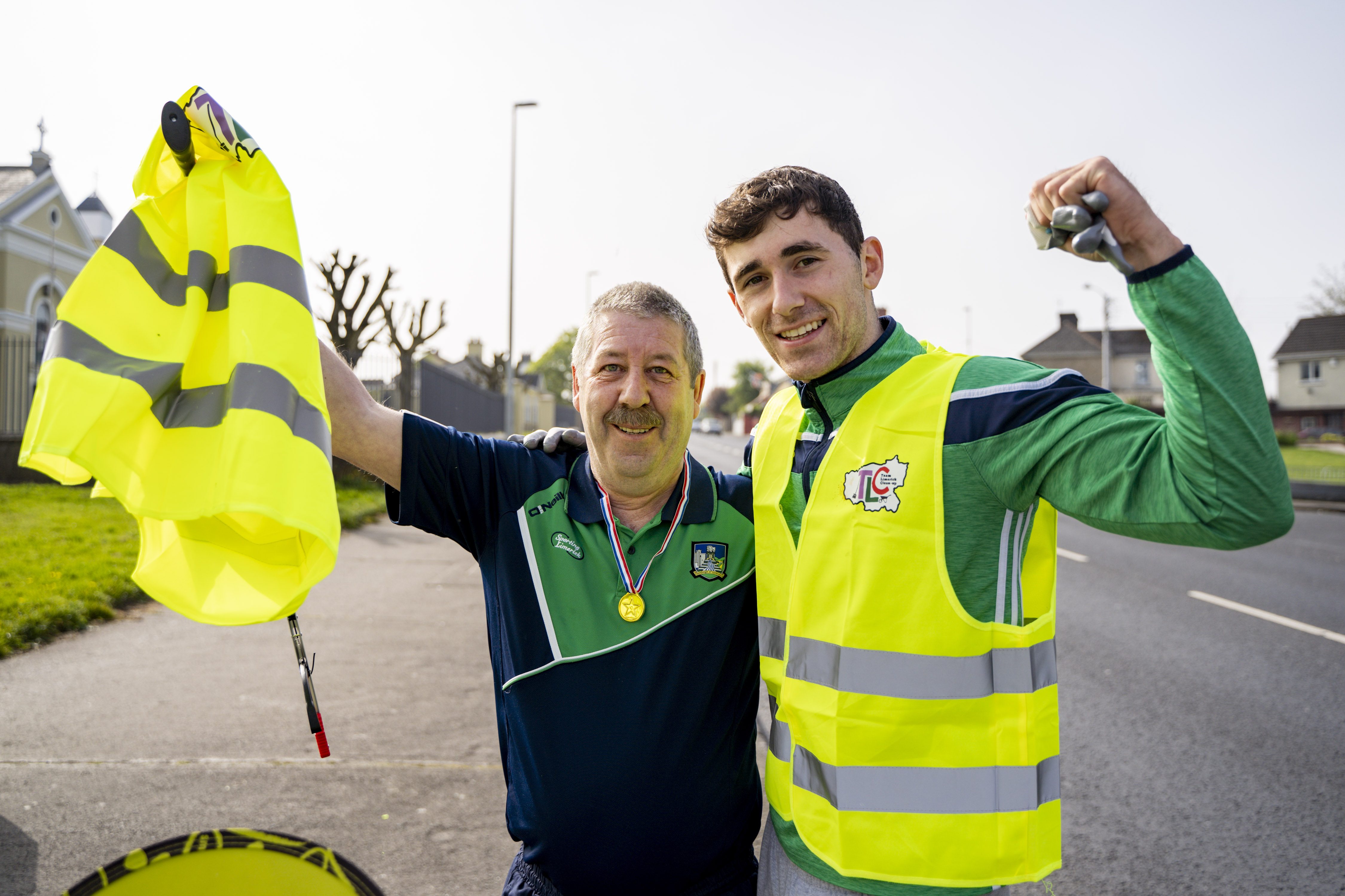 19/04/2019Limerick Hurler, Barry Nash pictured with George O'Riordan from The Rathbane, Kennedy Glasgow & Janesboro Residence Group members  during The Team Limerick Clean-Up (TLC) in Limerick. Pic: Don Moloney